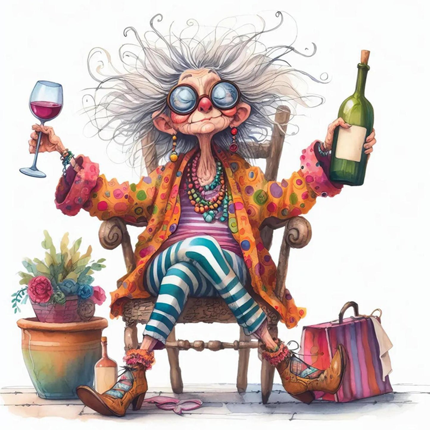 Lady Drinking Red Wine - Full 11CT Stamped Cross Stitch 40x40CM - Huacan