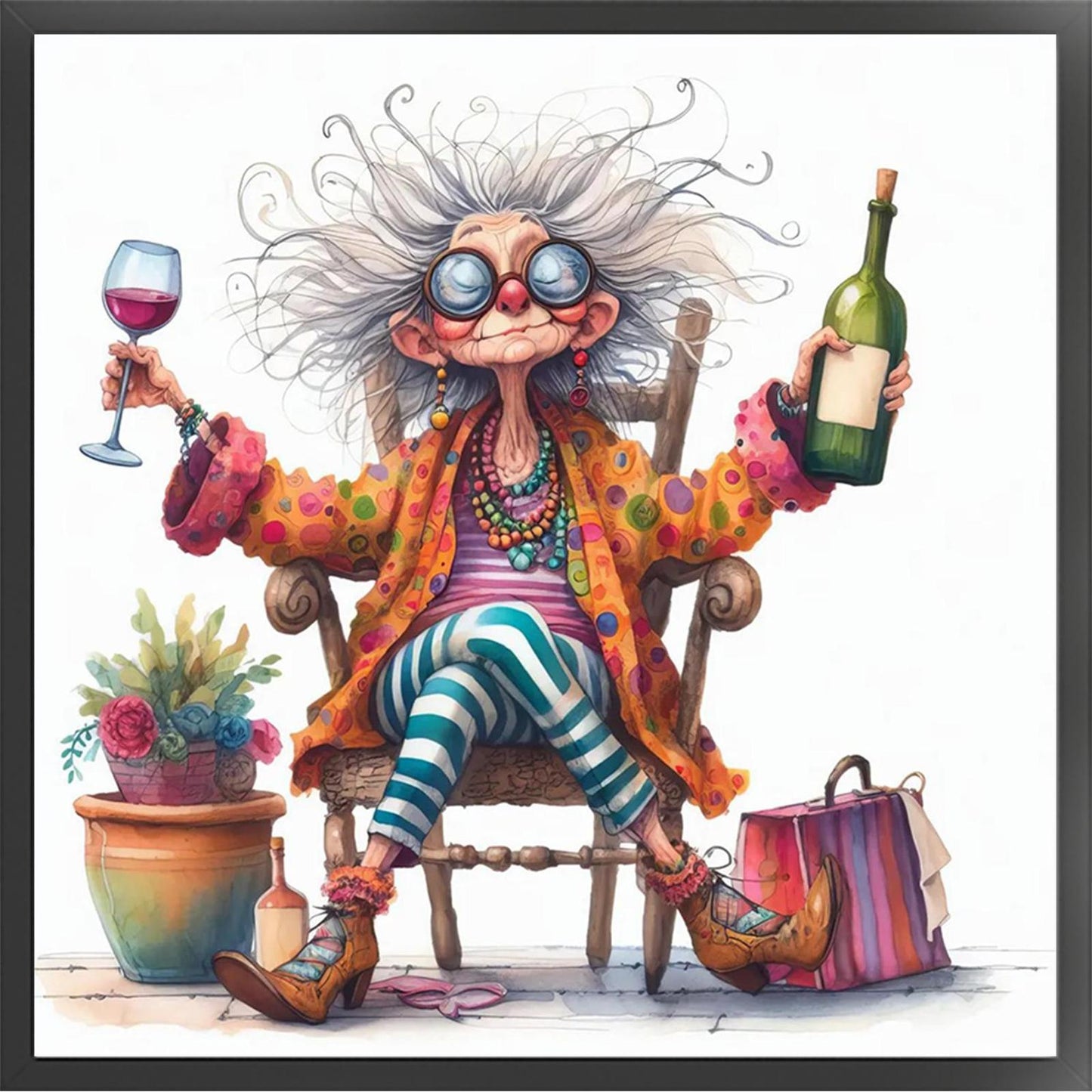 Lady Drinking Red Wine - Full 11CT Stamped Cross Stitch 40x40CM - Huacan