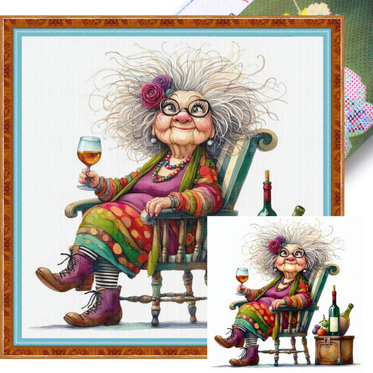 Lady Drinking Red Wine - Full 11CT Stamped Cross Stitch 40x40CM - Huacan