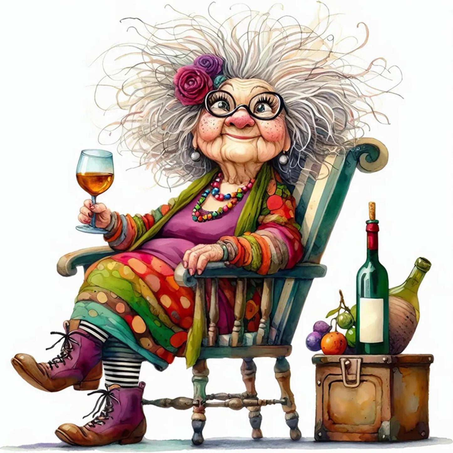 Lady Drinking Red Wine - Full 11CT Stamped Cross Stitch 40x40CM - Huacan