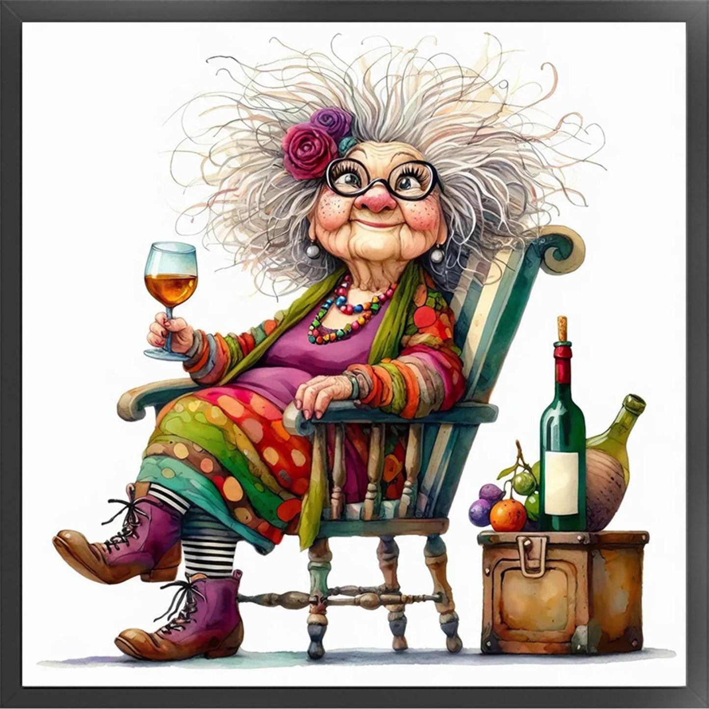 Lady Drinking Red Wine - Full 11CT Stamped Cross Stitch 40x40CM - Huacan