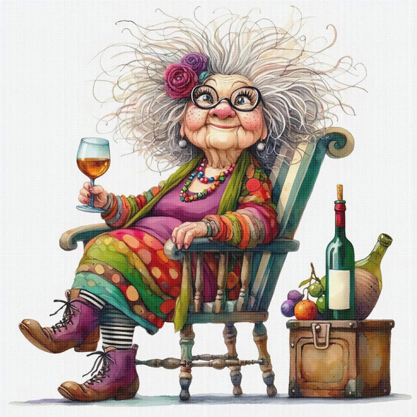 Lady Drinking Red Wine - Full 11CT Stamped Cross Stitch 40x40CM - Huacan