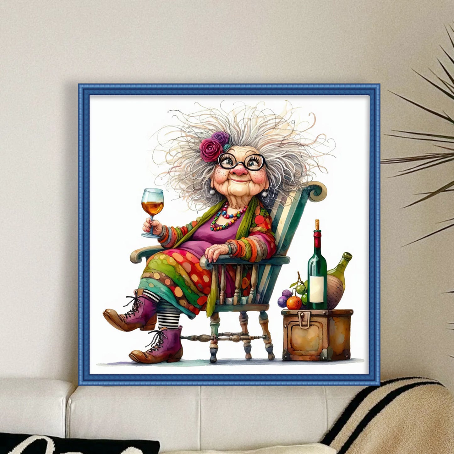Lady Drinking Red Wine - Full 11CT Stamped Cross Stitch 40x40CM - Huacan