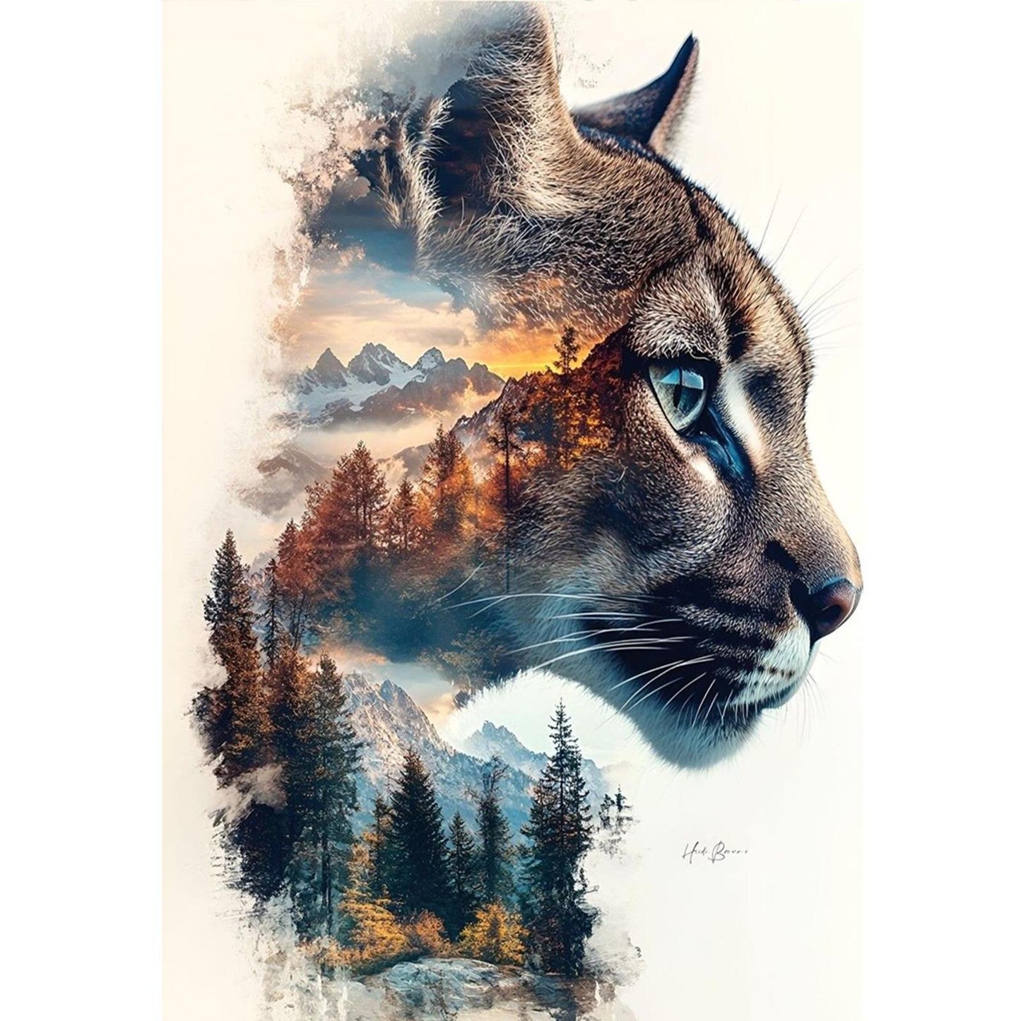 Cheetah Silhouette In Forest - Full 11CT Stamped Cross Stitch 40x60CM - Huacan