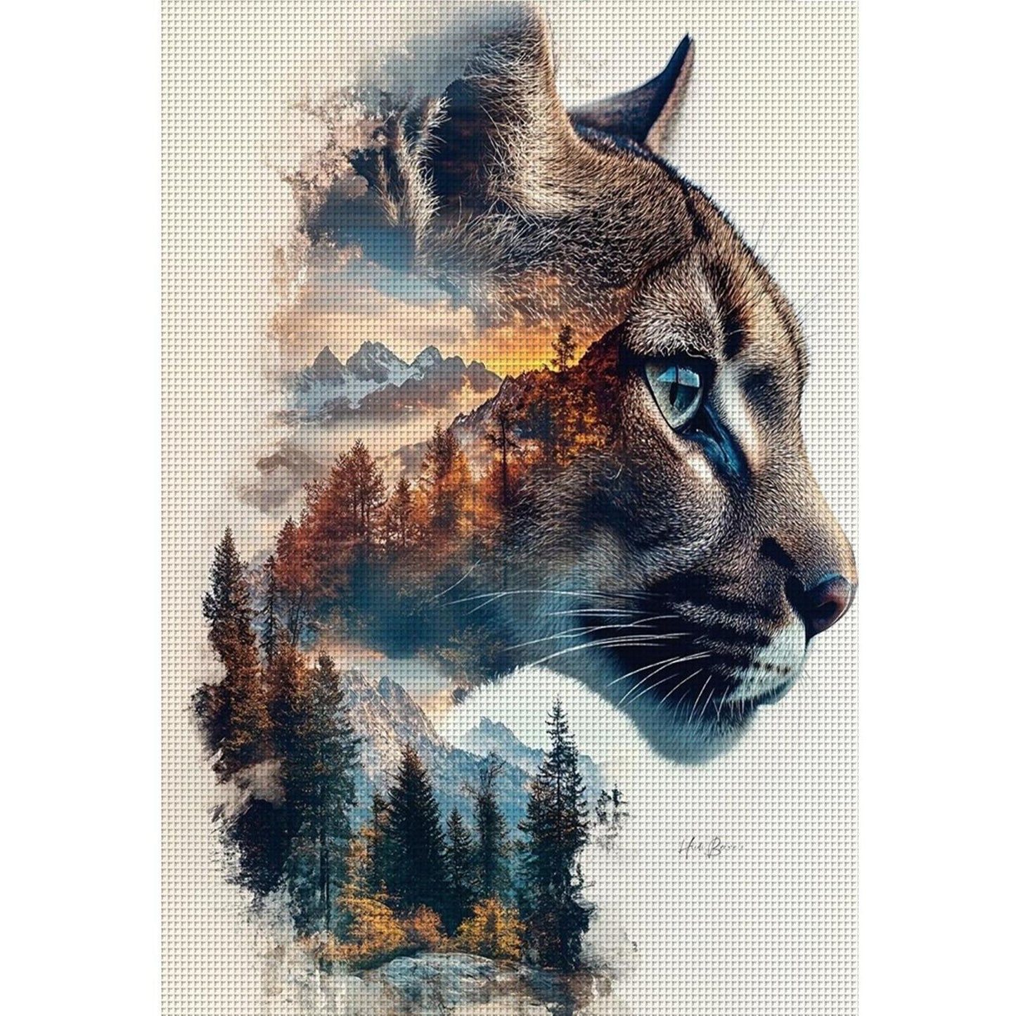 Cheetah Silhouette In Forest - Full 11CT Stamped Cross Stitch 40x60CM - Huacan