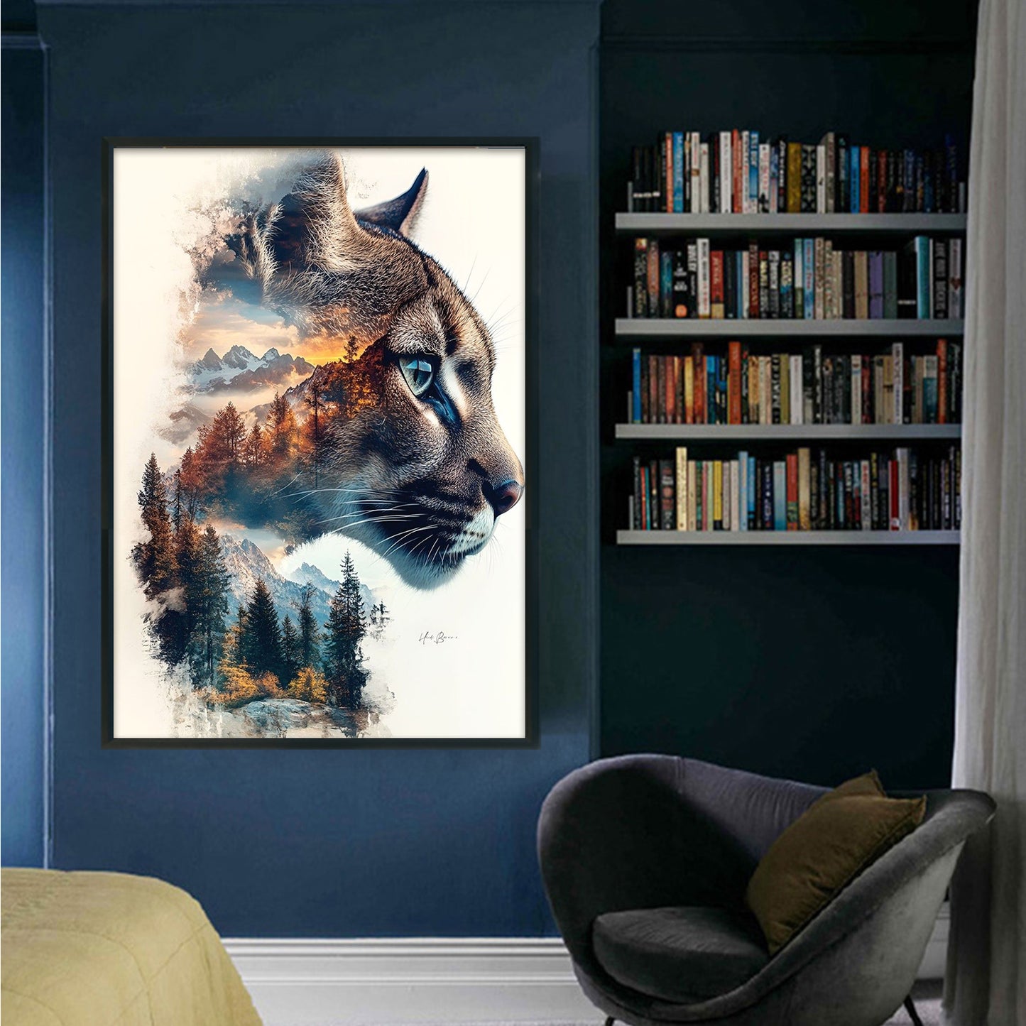 Cheetah Silhouette In Forest - Full 11CT Stamped Cross Stitch 40x60CM - Huacan