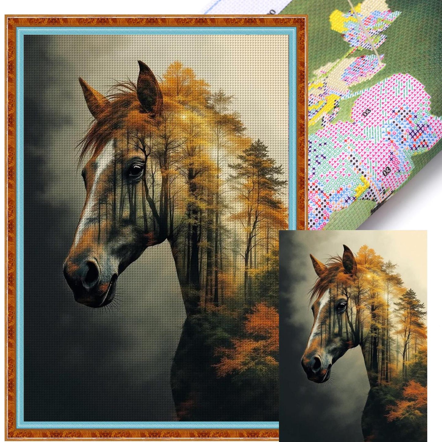Horse Silhouette In Forest - Full 11CT Stamped Cross Stitch 40x60CM - Huacan