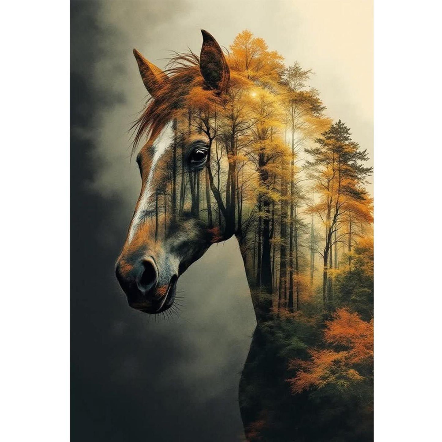 Horse Silhouette In Forest - Full 11CT Stamped Cross Stitch 40x60CM - Huacan