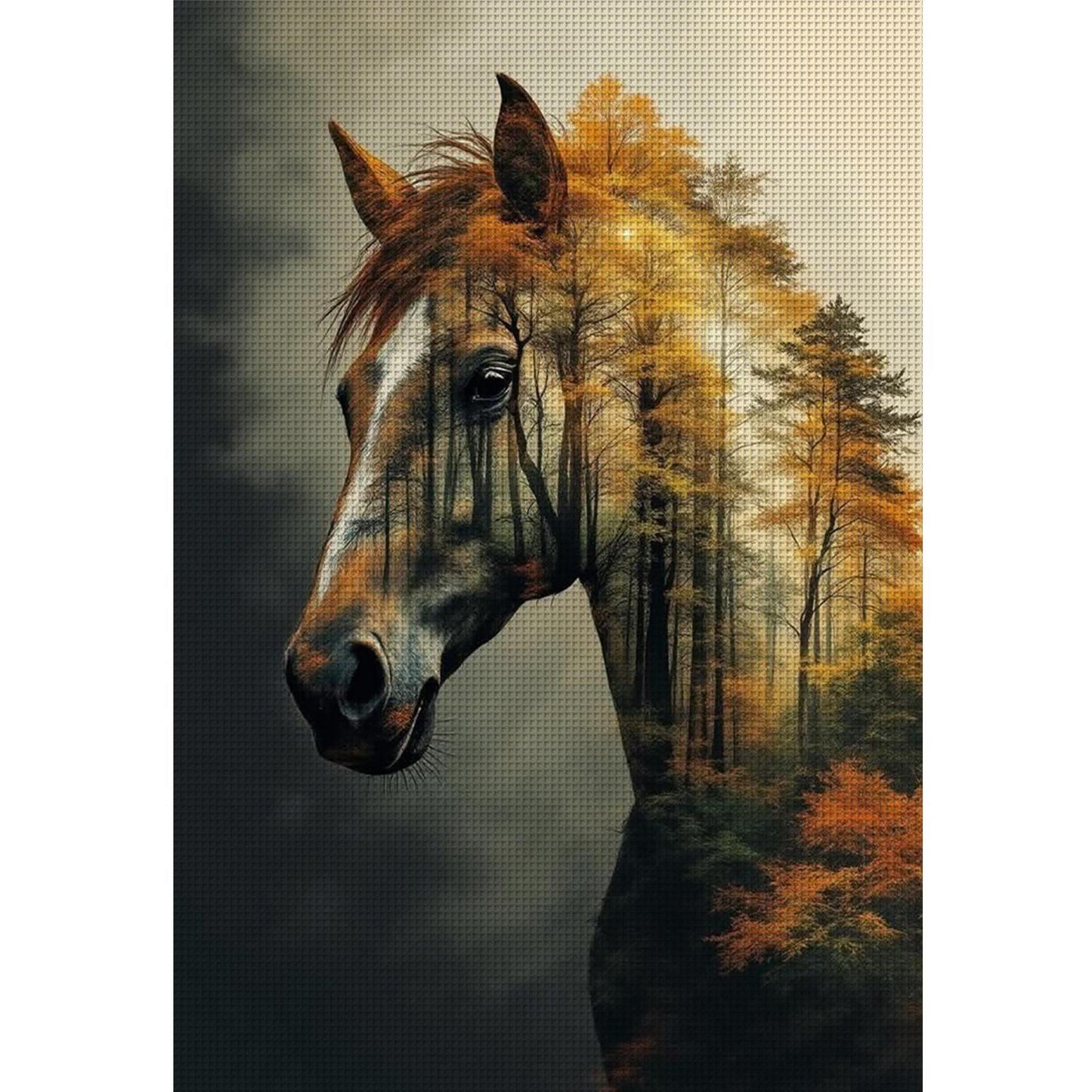 Horse Silhouette In Forest - Full 11CT Stamped Cross Stitch 40x60CM - Huacan