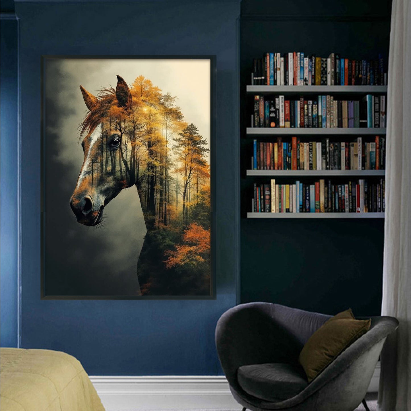 Horse Silhouette In Forest - Full 11CT Stamped Cross Stitch 40x60CM - Huacan