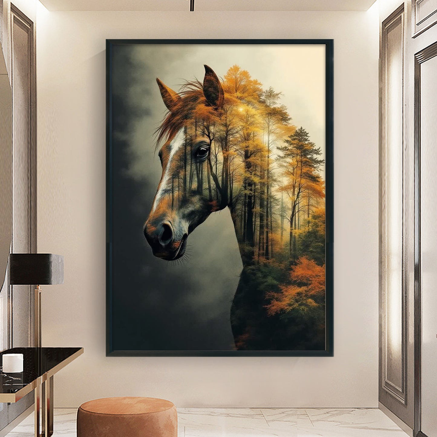 Horse Silhouette In Forest - Full 11CT Stamped Cross Stitch 40x60CM - Huacan