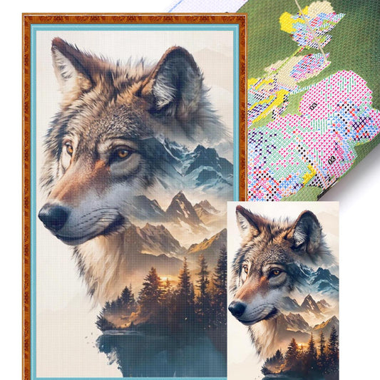 Wolf Silhouette - Full 11CT Stamped Cross Stitch 40x70CM - Huacan