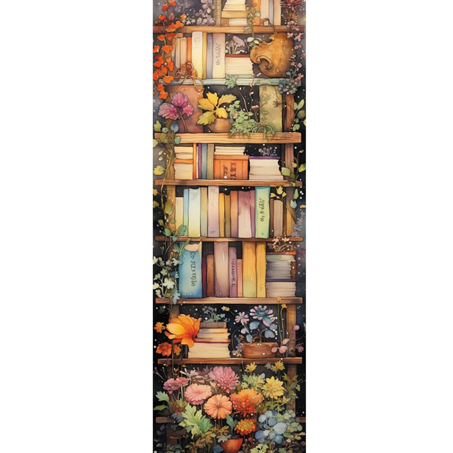 Flowers On Bookshelf - Full 14CT Stamped Cross Stitch 30x80CM - Huacan