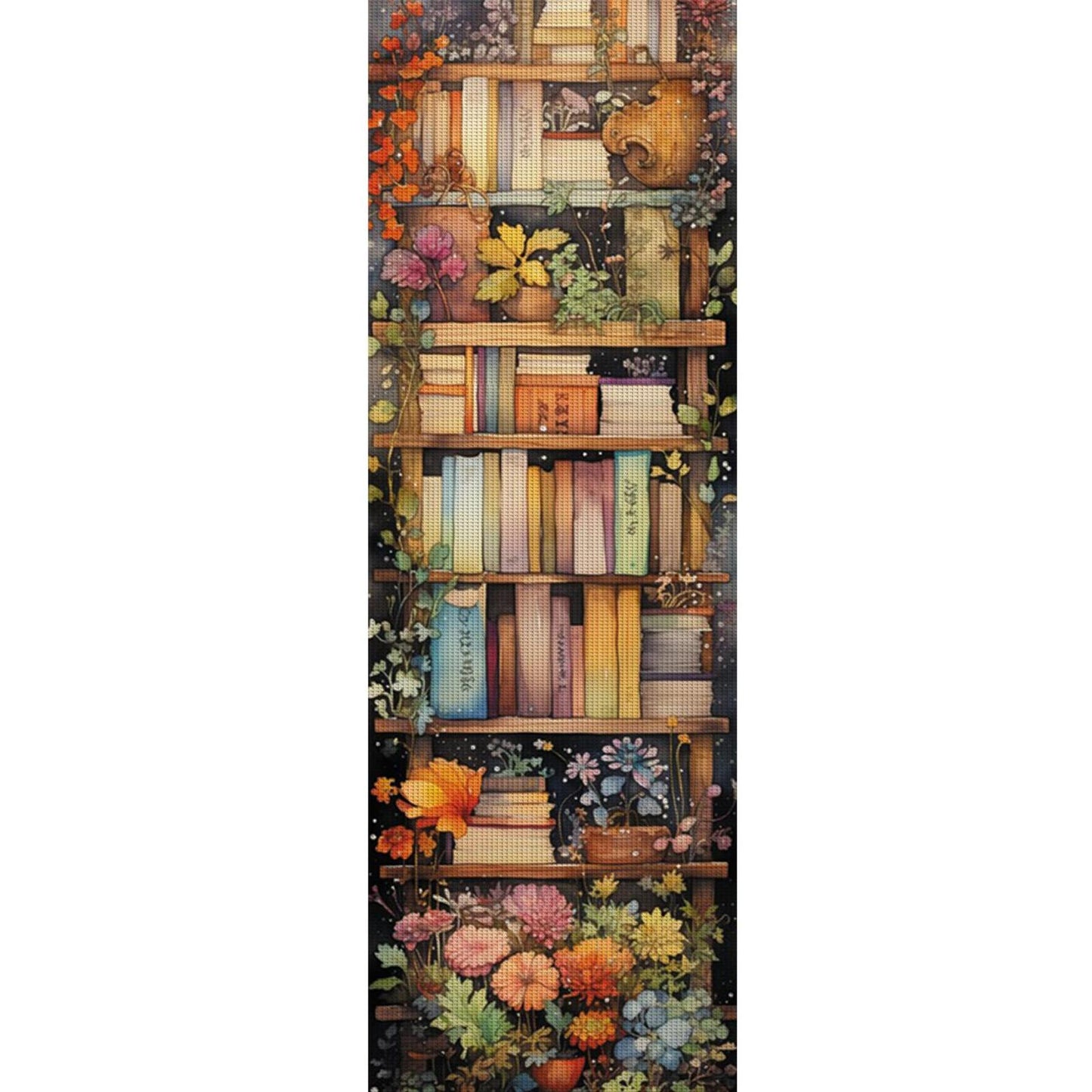 Flowers On Bookshelf - Full 14CT Stamped Cross Stitch 30x80CM - Huacan