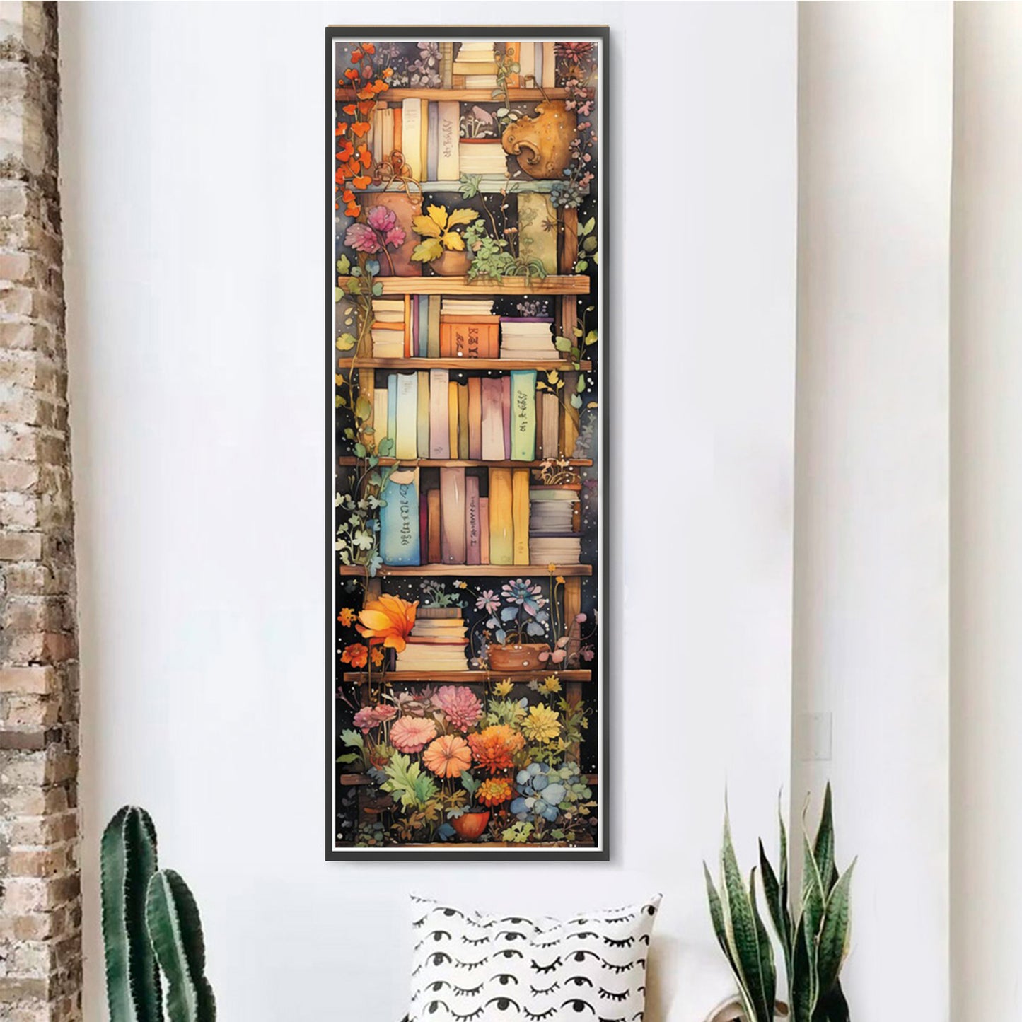 Flowers On Bookshelf - Full 14CT Stamped Cross Stitch 30x80CM - Huacan
