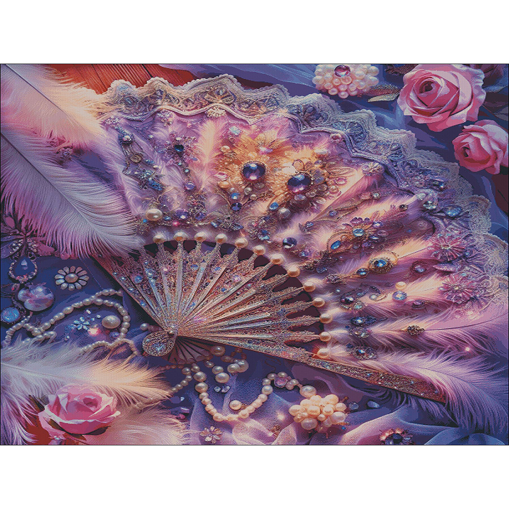 Purple Feather Fan - Full 14CT Stamped Cross Stitch 120x120CM - Fairy Egyptian Cotton