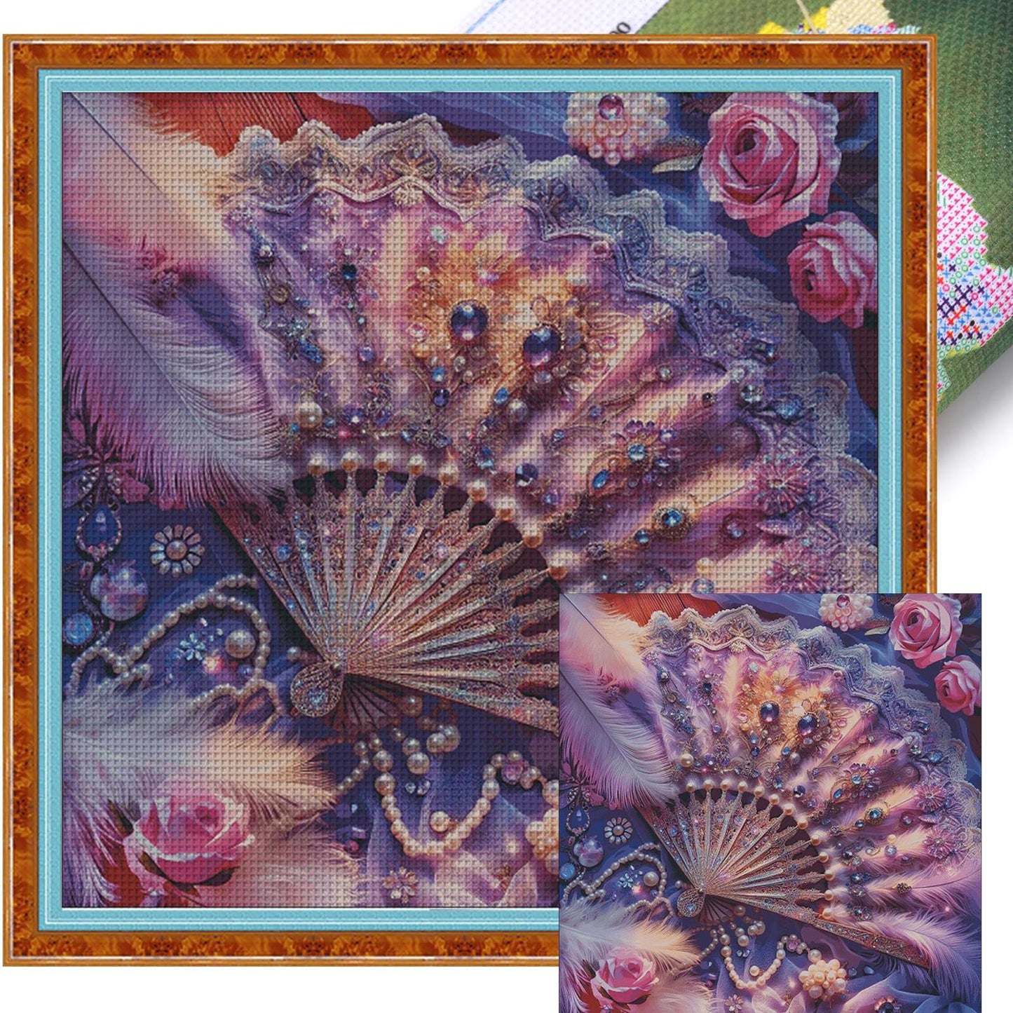 Purple Feather Fan - Full 14CT Stamped Cross Stitch 120x120CM - Fairy Egyptian Cotton