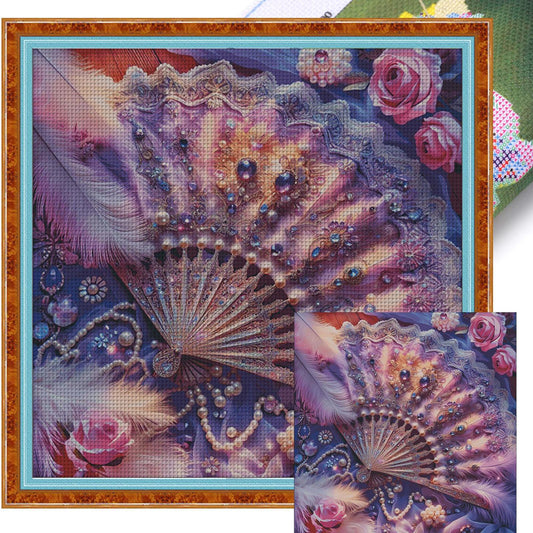 Purple Feather Fan - Full 14CT Stamped Cross Stitch 120x120CM - Fairy Egyptian Cotton