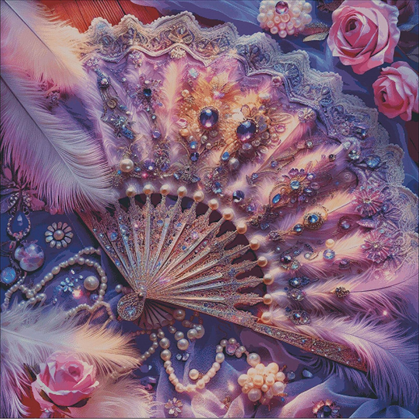 Purple Feather Fan - Full 14CT Stamped Cross Stitch 120x120CM - Fairy Egyptian Cotton