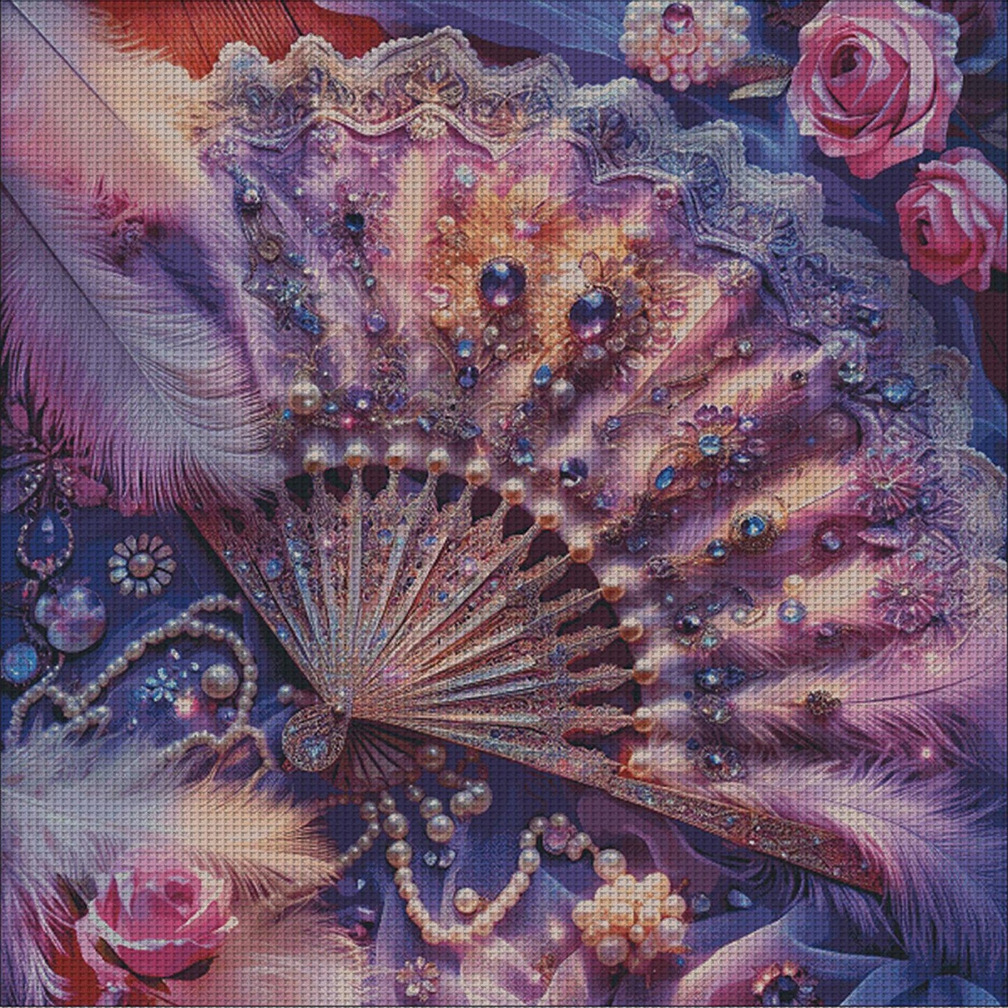 Purple Feather Fan - Full 14CT Stamped Cross Stitch 120x120CM - Fairy Egyptian Cotton