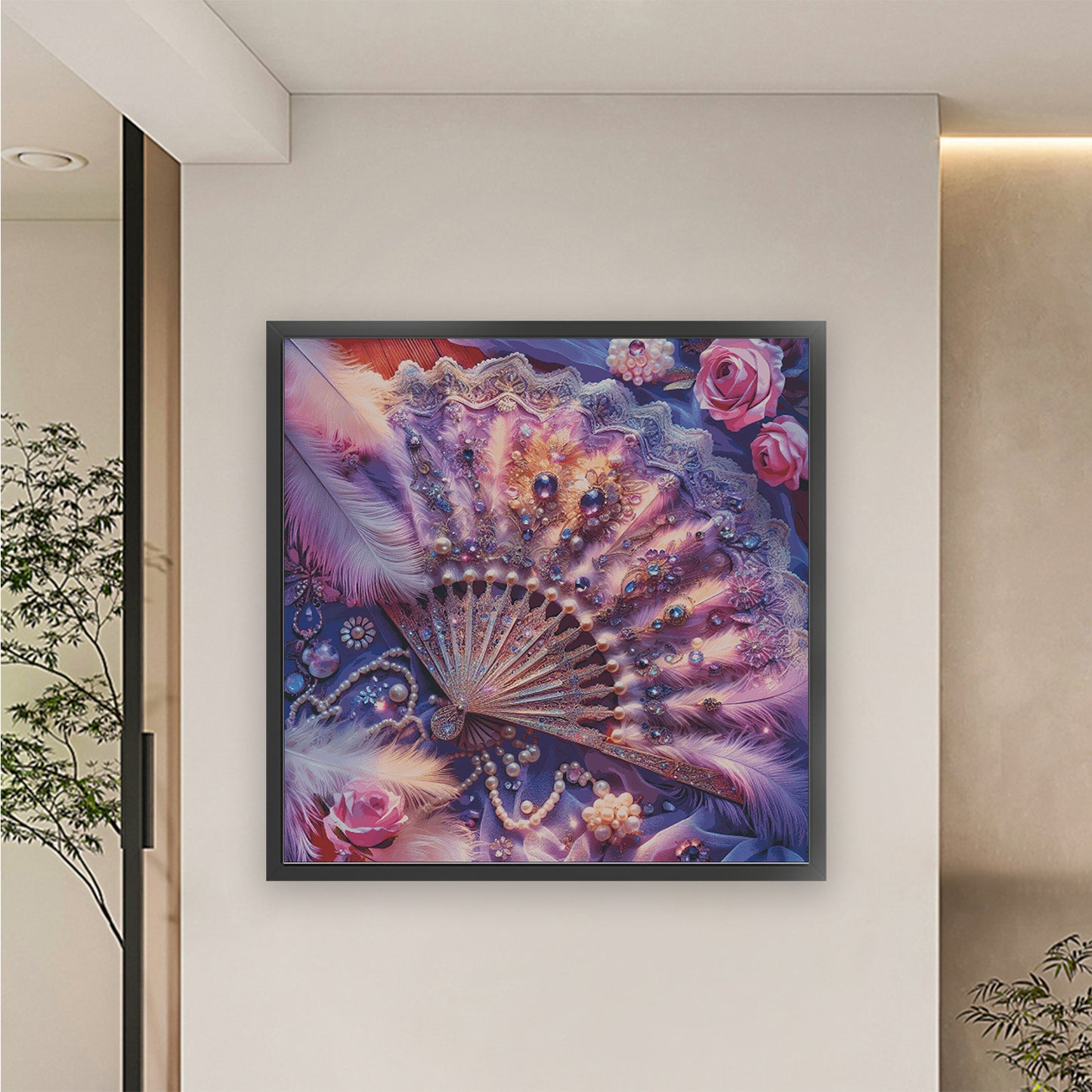 Purple Feather Fan - Full 14CT Stamped Cross Stitch 120x120CM - Fairy Egyptian Cotton