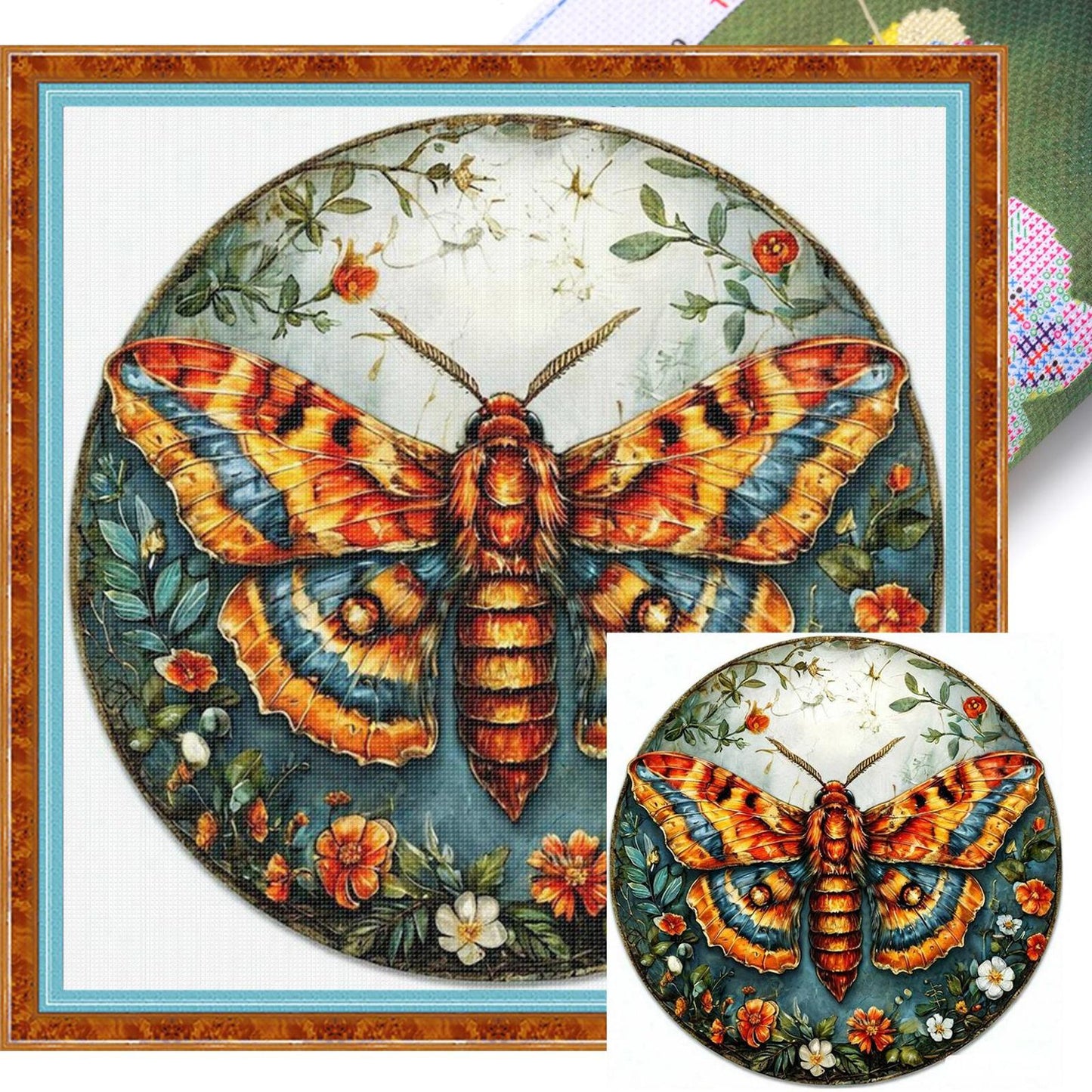 Flower & Grass Butterfly - Full 11CT Stamped Cross Stitch 40x40CM - Huacan