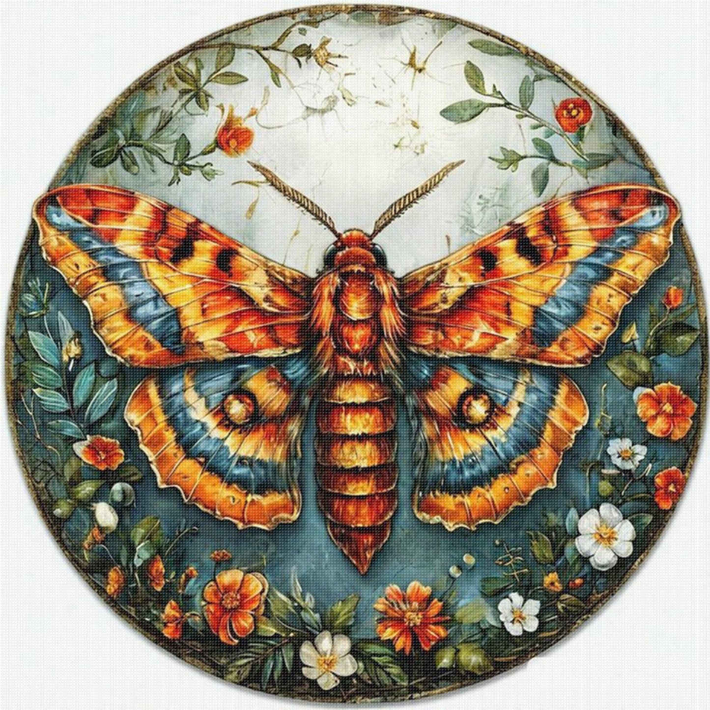 Flower & Grass Butterfly - Full 11CT Stamped Cross Stitch 40x40CM - Huacan