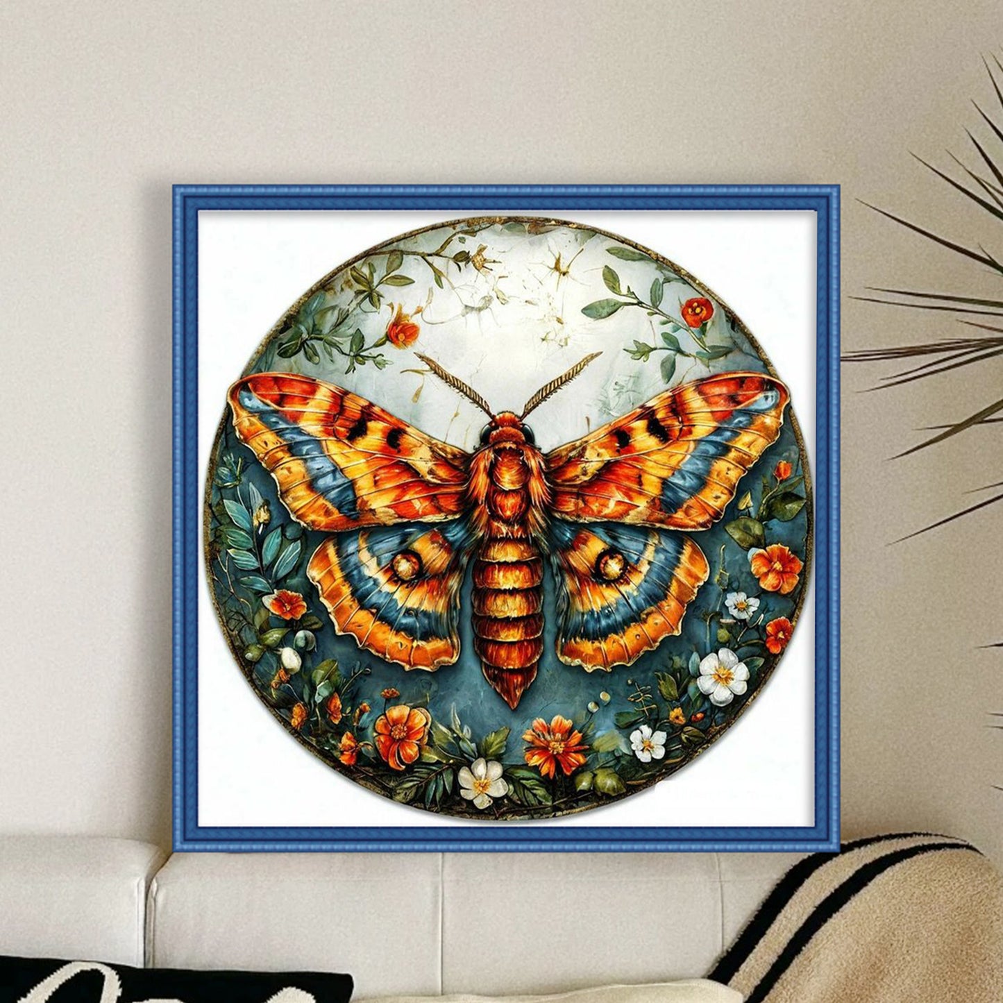 Flower & Grass Butterfly - Full 11CT Stamped Cross Stitch 40x40CM - Huacan