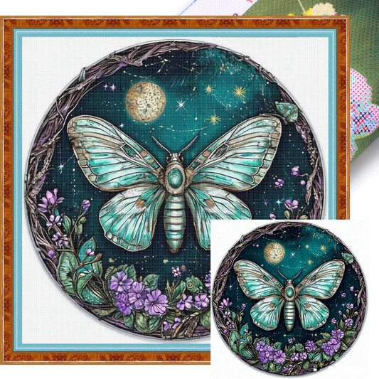 Flower & Grass Butterfly - Full 11CT Stamped Cross Stitch 40x40CM - Huacan
