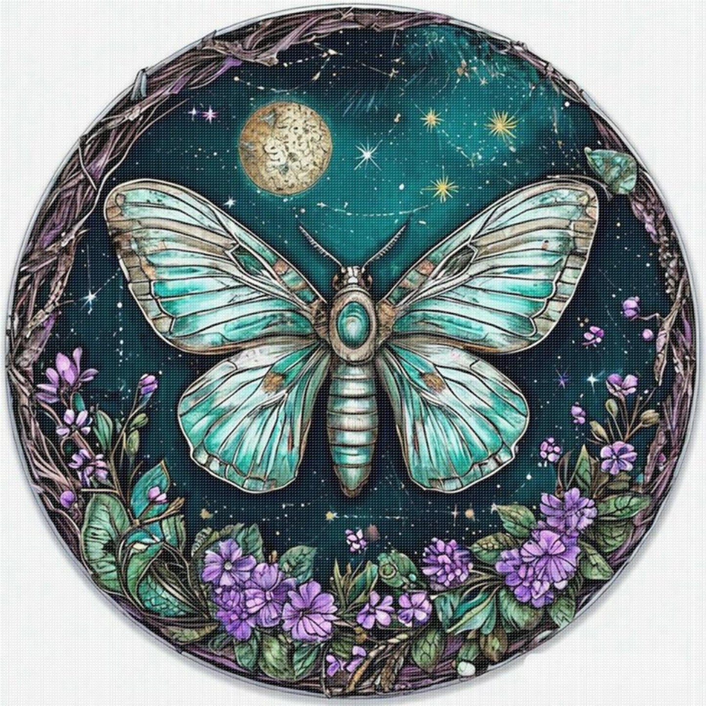 Flower & Grass Butterfly - Full 11CT Stamped Cross Stitch 40x40CM - Huacan