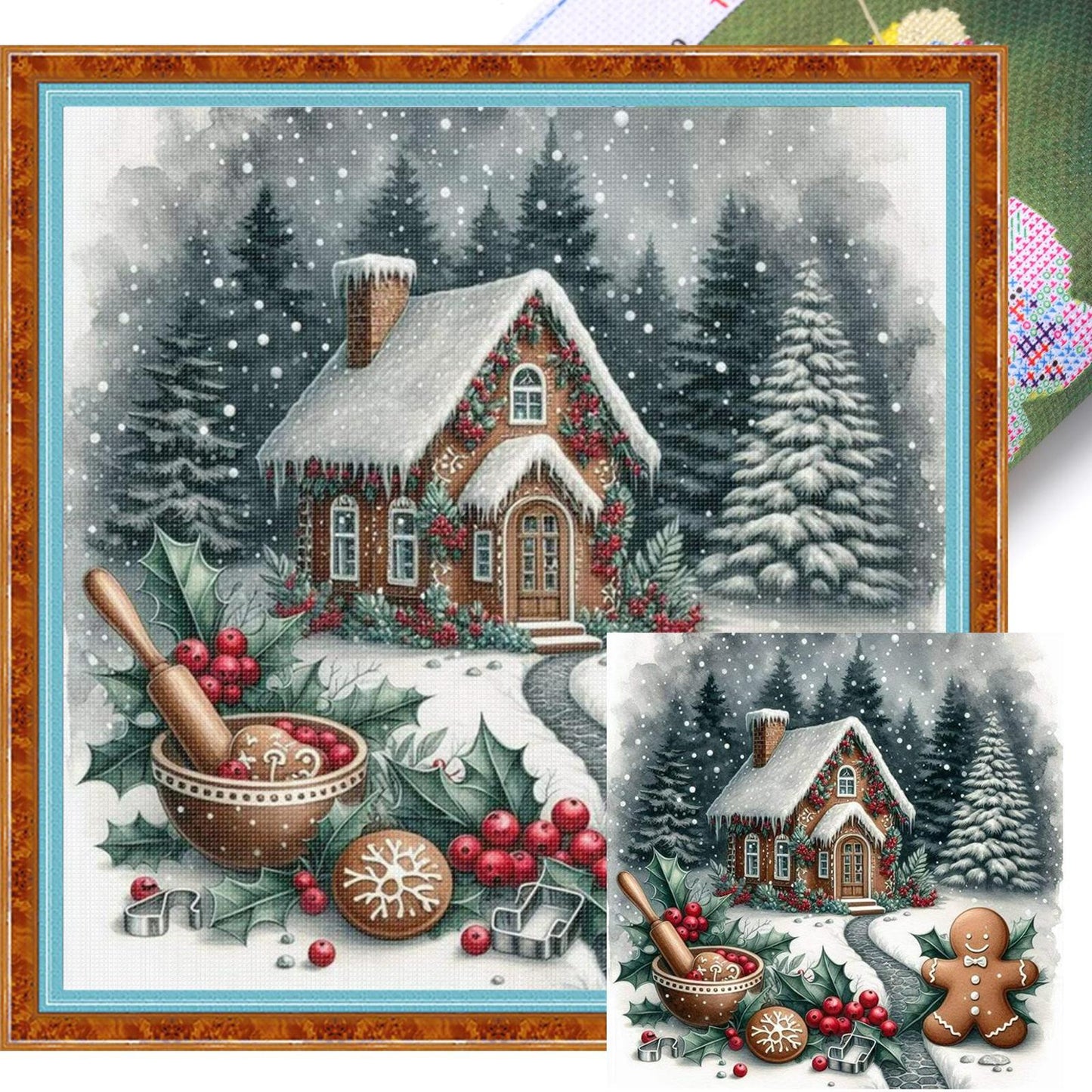 Christmas Cottage - Full 11CT Stamped Cross Stitch 45x45CM - Huacan