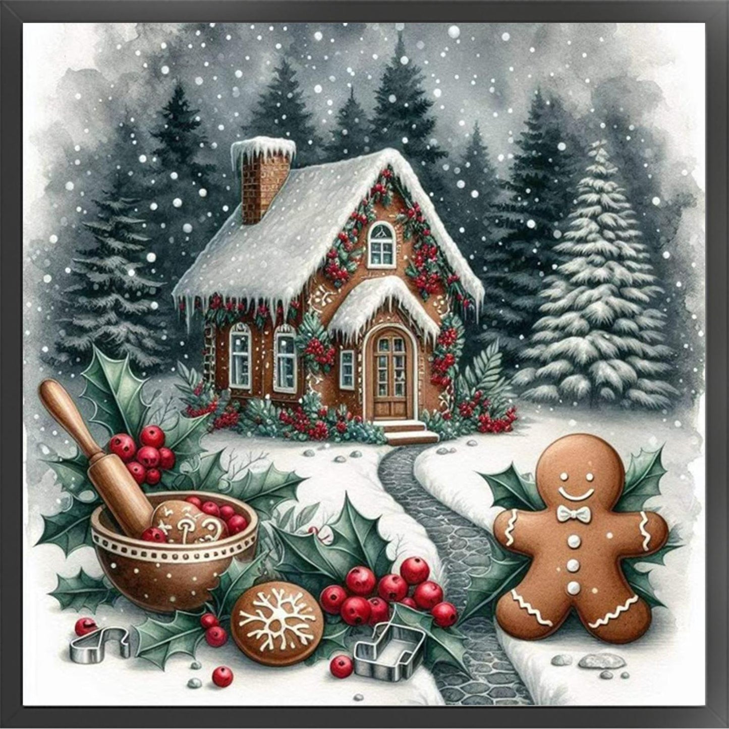 Christmas Cottage - Full 11CT Stamped Cross Stitch 45x45CM - Huacan