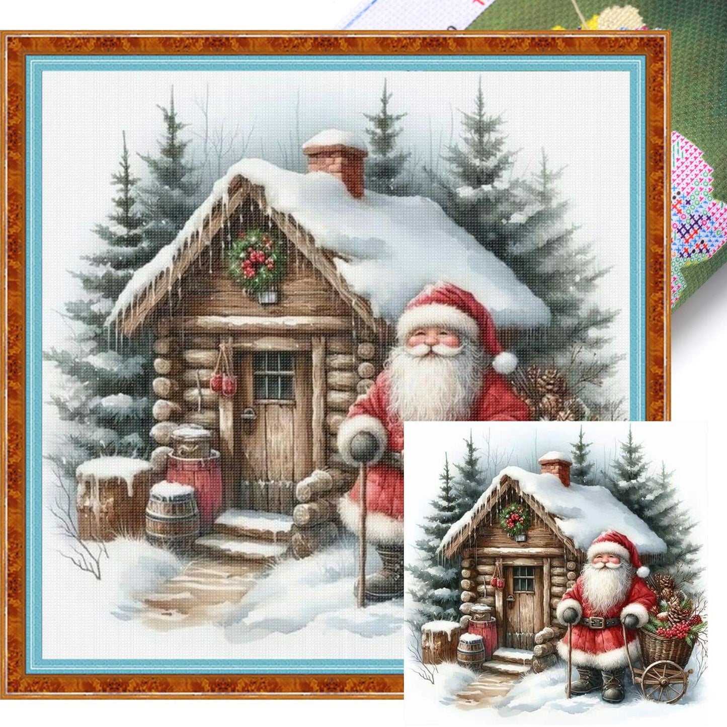 Christmas Cottage - Full 11CT Stamped Cross Stitch 45x45CM - Huacan