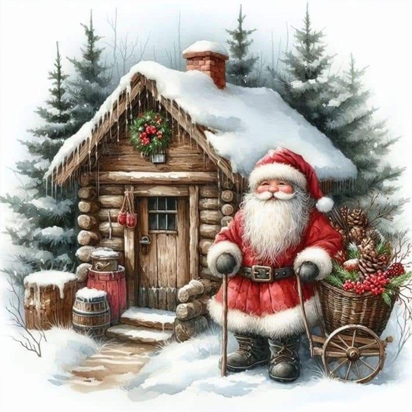 Christmas Cottage - Full 11CT Stamped Cross Stitch 45x45CM - Huacan