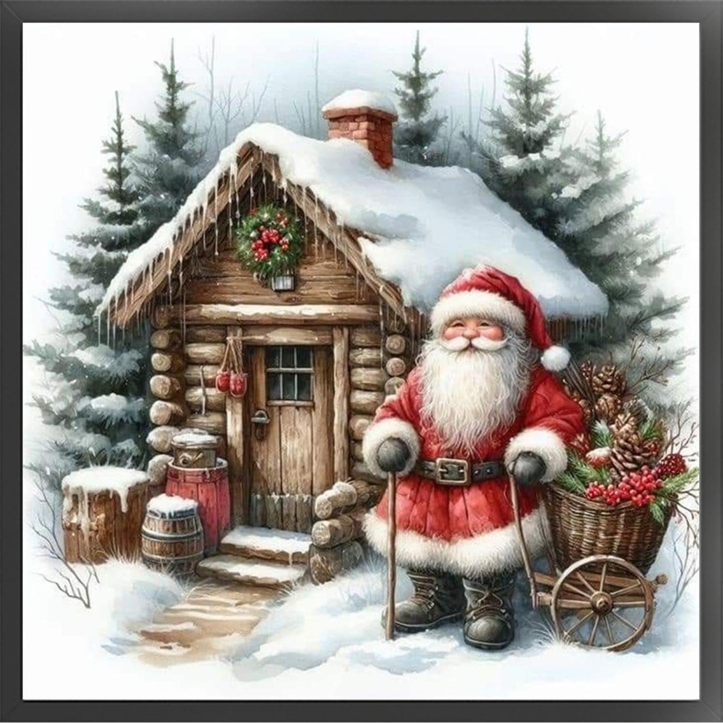 Christmas Cottage - Full 11CT Stamped Cross Stitch 45x45CM - Huacan