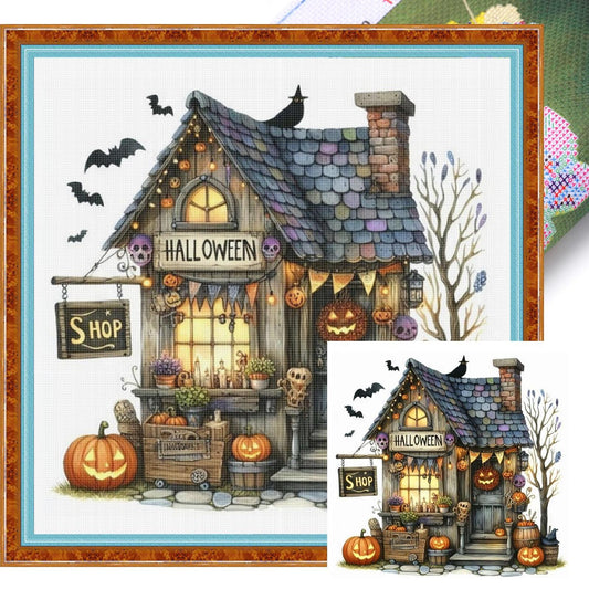 Halloween Cottage - Full 11CT Stamped Cross Stitch 40x40CM - Huacan