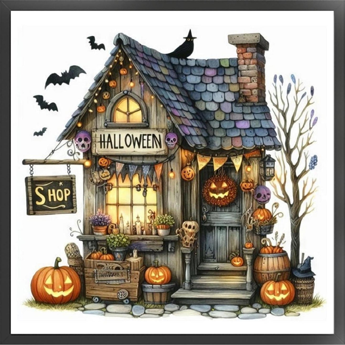 Halloween Cottage - Full 11CT Stamped Cross Stitch 40x40CM - Huacan