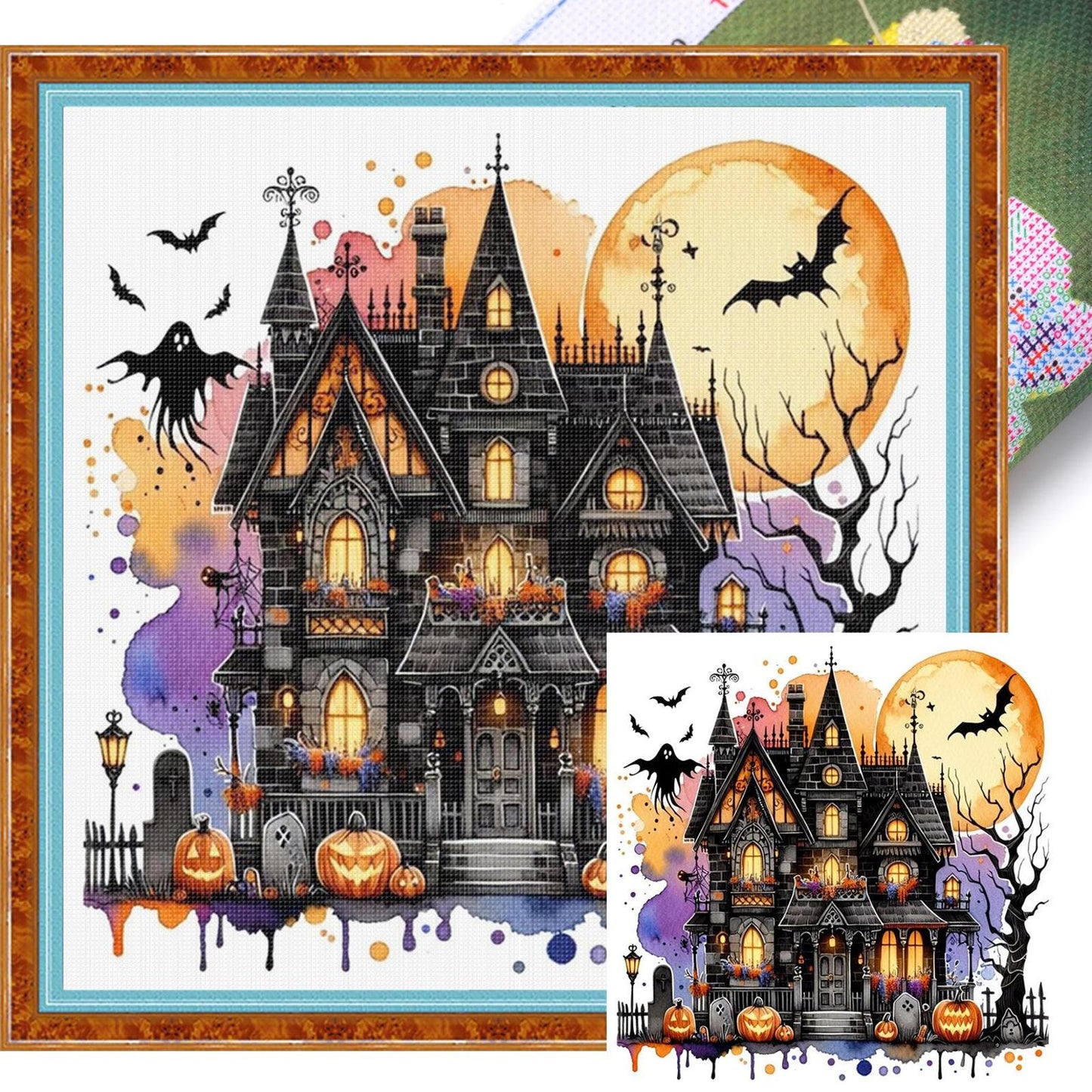 Halloween Cottage - Full 11CT Stamped Cross Stitch 40x40CM - Huacan