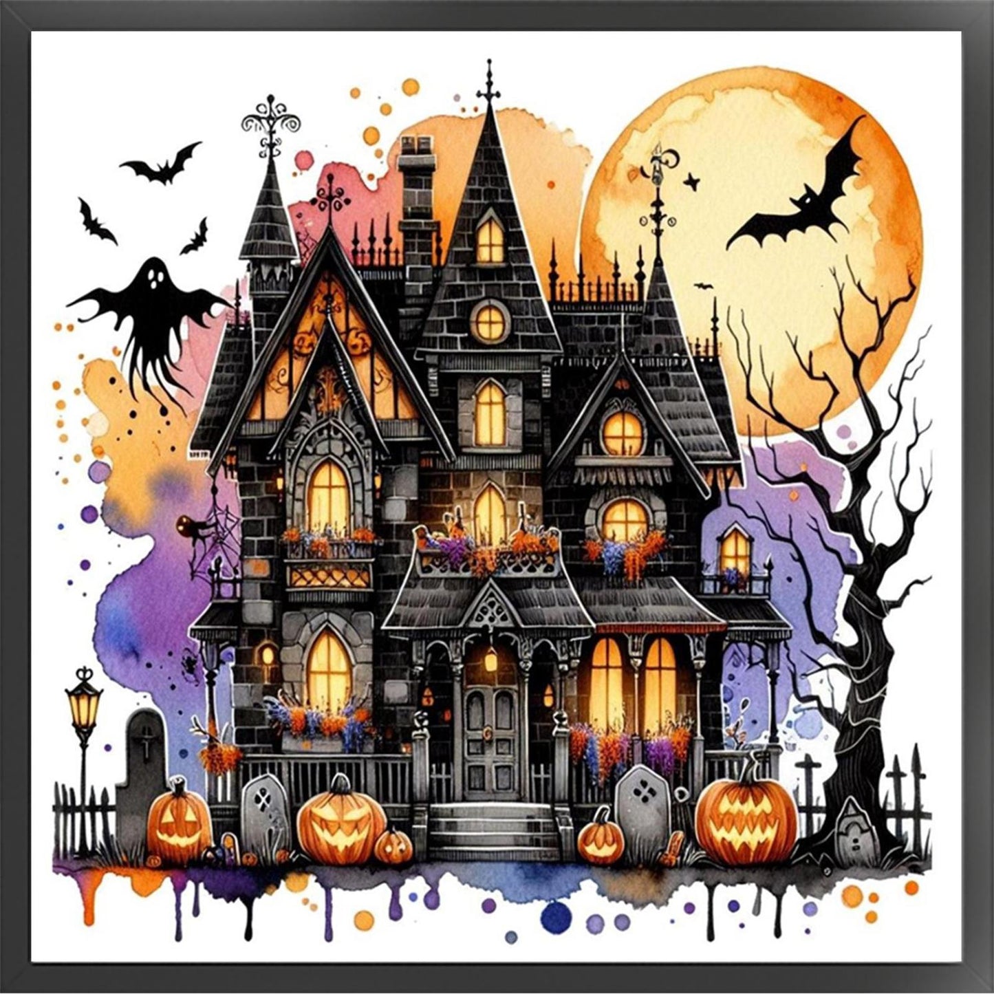 Halloween Cottage - Full 11CT Stamped Cross Stitch 40x40CM - Huacan