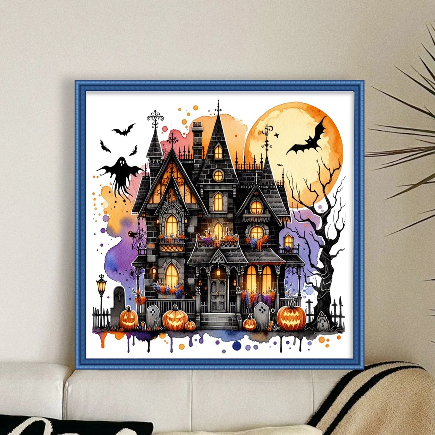 Halloween Cottage - Full 11CT Stamped Cross Stitch 40x40CM - Huacan