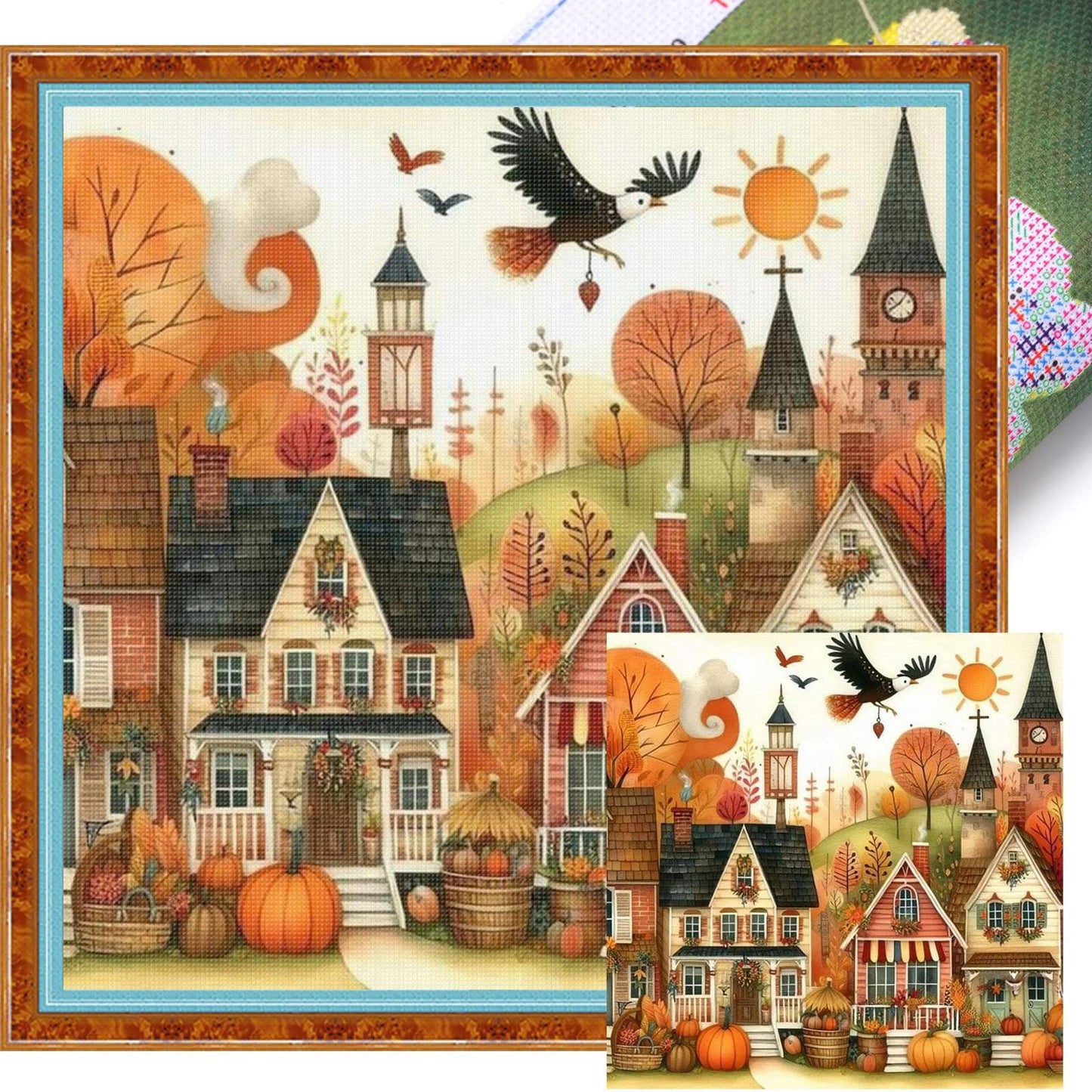 Halloween Night Town - Full 11CT Stamped Cross Stitch 45x45CM - Huacan