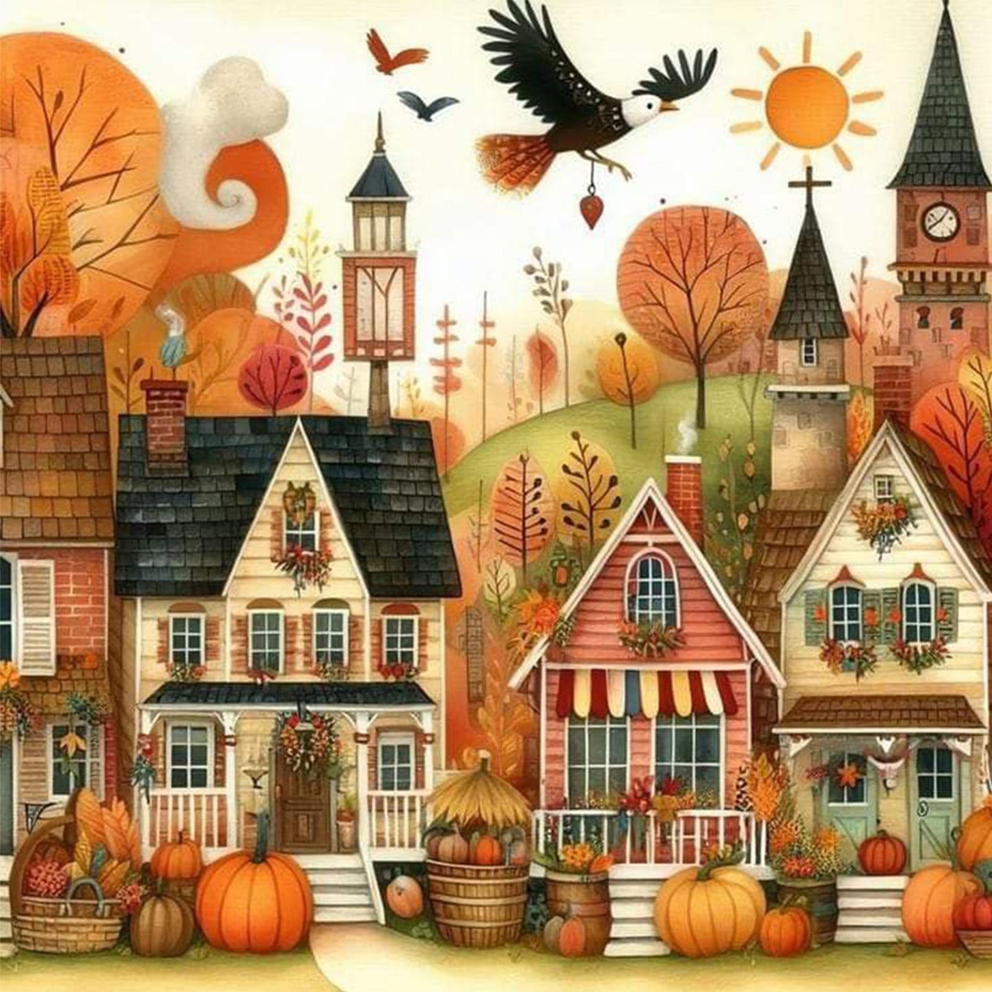 Halloween Night Town - Full 11CT Stamped Cross Stitch 45x45CM - Huacan