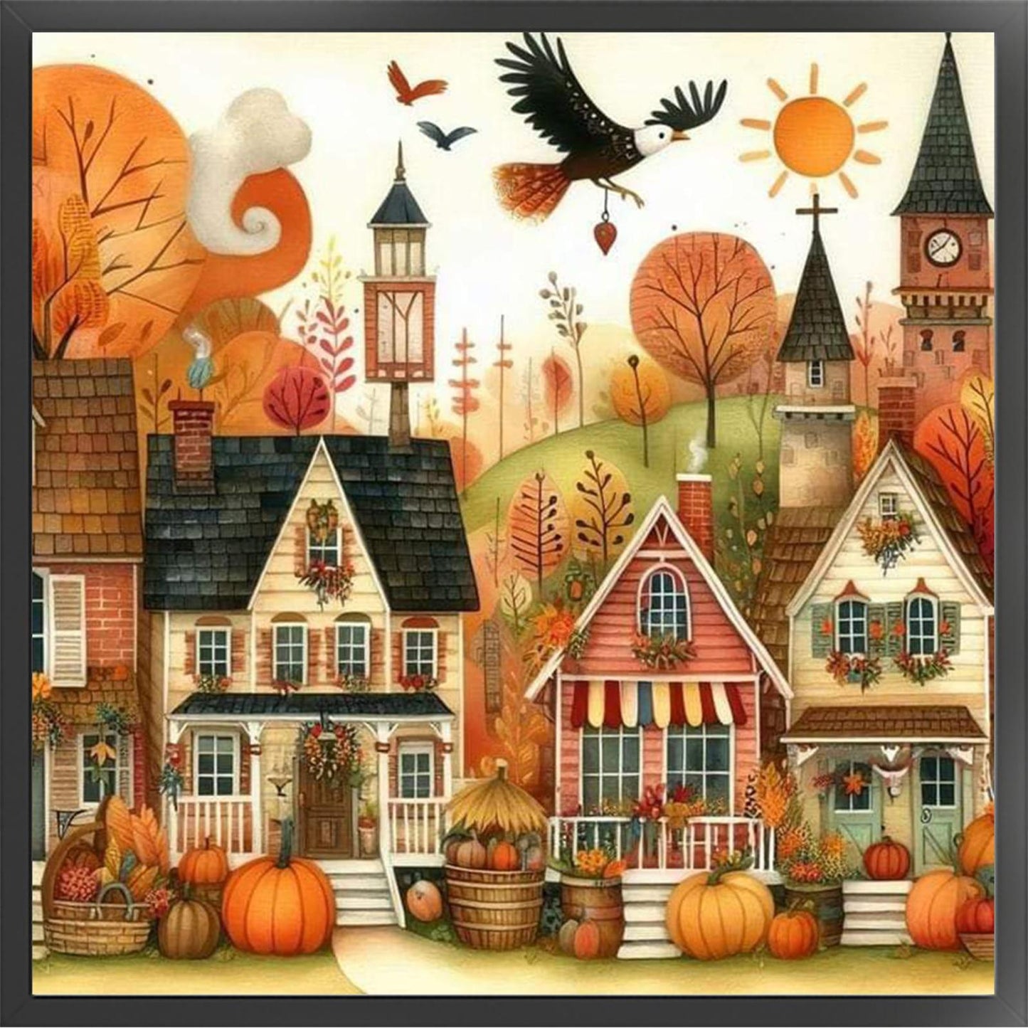 Halloween Night Town - Full 11CT Stamped Cross Stitch 45x45CM - Huacan