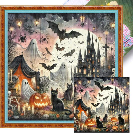 Halloween Night Town - Full 11CT Stamped Cross Stitch 45x45CM - Huacan