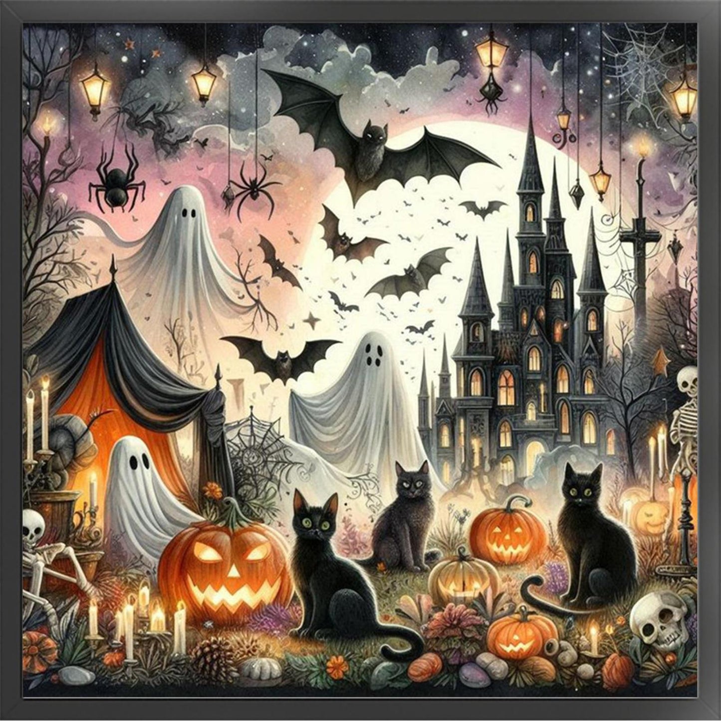 Halloween Night Town - Full 11CT Stamped Cross Stitch 45x45CM - Huacan