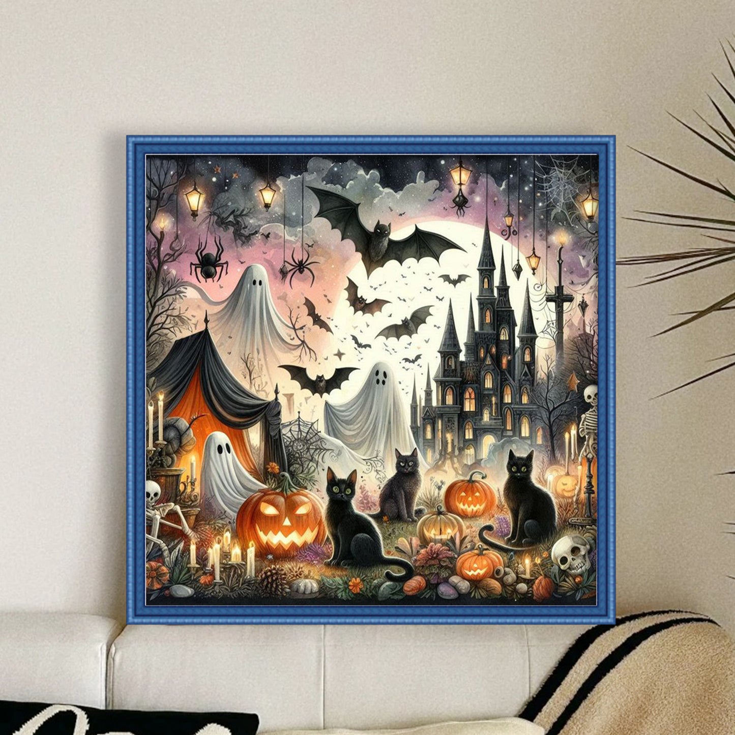 Halloween Night Town - Full 11CT Stamped Cross Stitch 45x45CM - Huacan