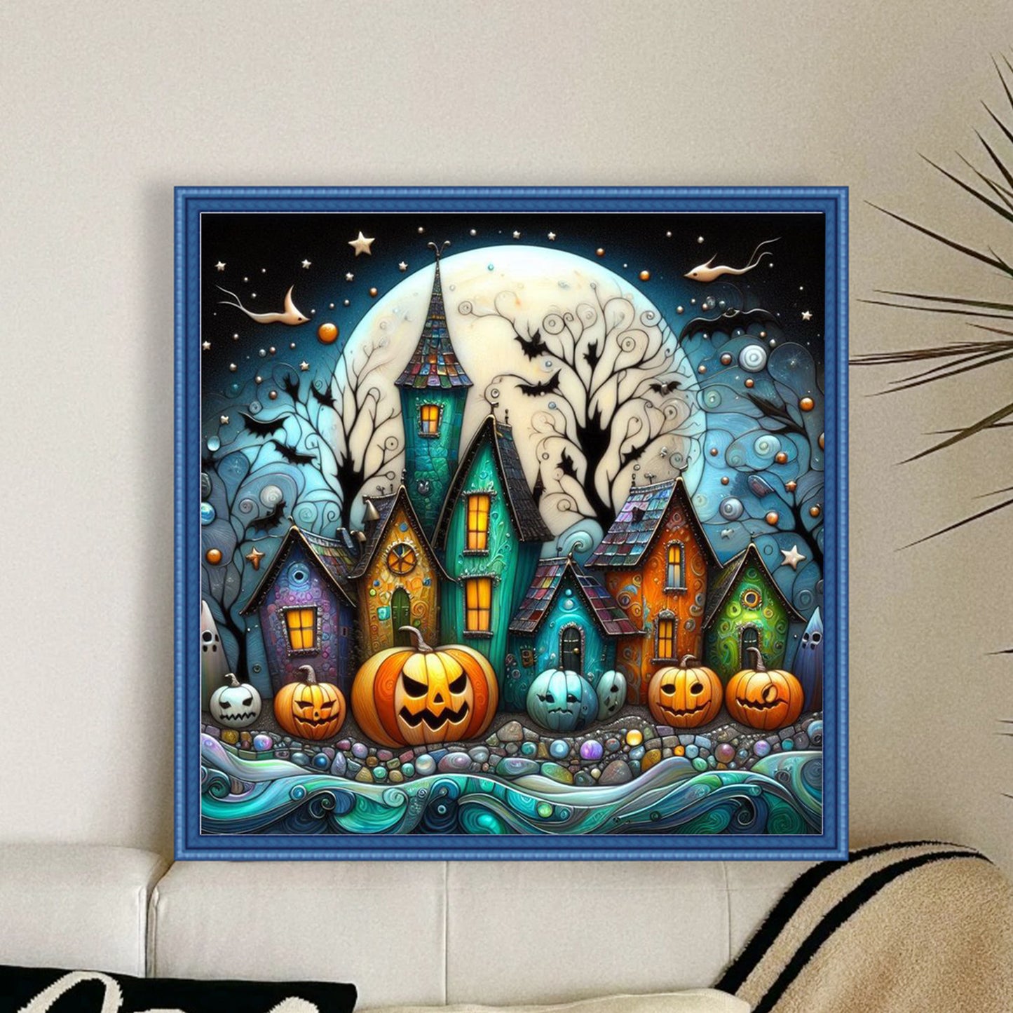 Halloween Night Town - Full 11CT Stamped Cross Stitch 45x45CM - Huacan
