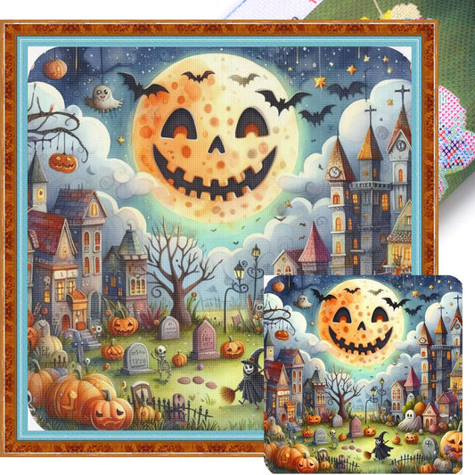 Halloween Night Town - Full 11CT Stamped Cross Stitch 45x45CM - Huacan