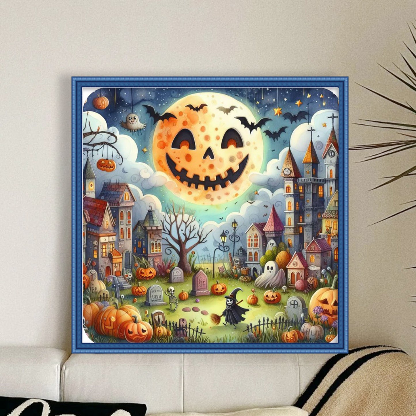Halloween Night Town - Full 11CT Stamped Cross Stitch 45x45CM - Huacan