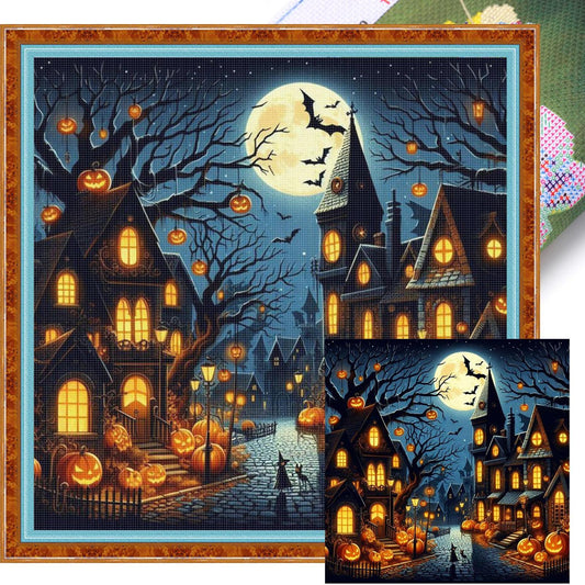 Halloween Night Town - Full 11CT Stamped Cross Stitch 45x45CM - Huacan